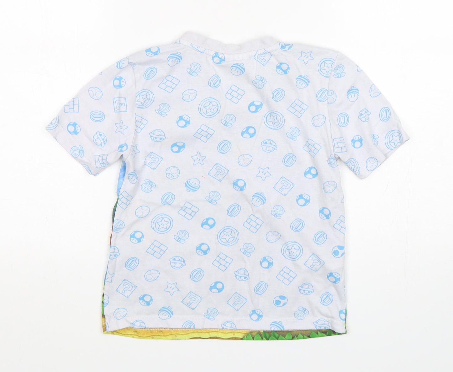 Nintendo Boys Multicoloured Geometric Polyester Basic T-Shirt Size 7-8 Years Round Neck Pullover - Super mario