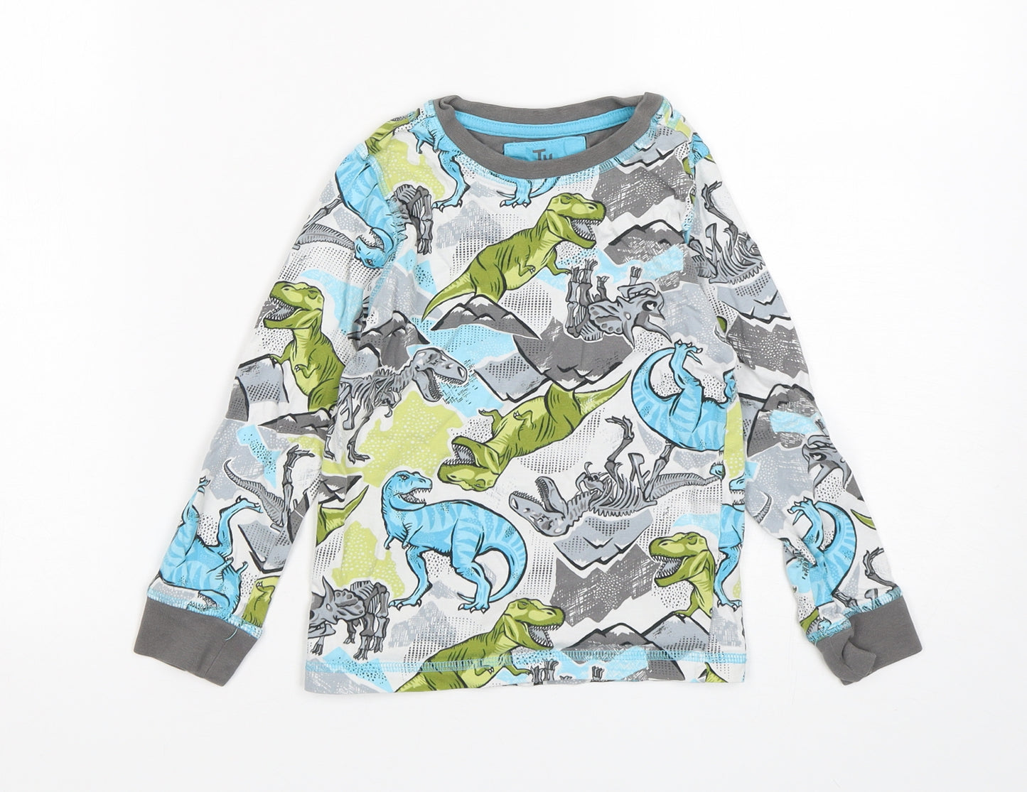 TU Boys Multicoloured Geometric Cotton  Pyjama Top Size 5-6 Years  Pullover - Dinosaur Print