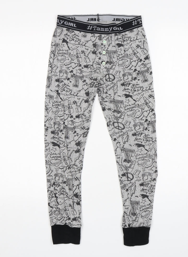 BHS Girls Grey Geometric Cotton Pyjama Pants Size 9-10 Years Pullover