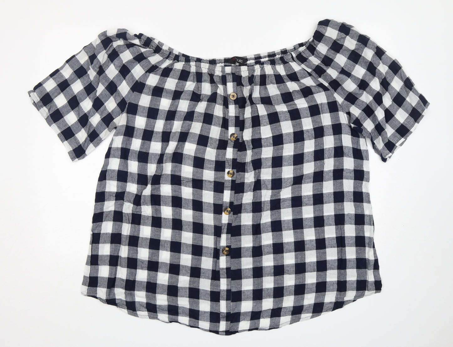 Yours Womens Multicoloured Check Cotton Basic Blouse Size 22 Boat Neck