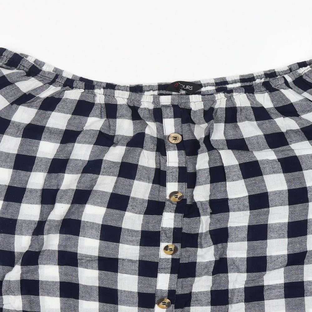 Yours Womens Multicoloured Check Cotton Basic Blouse Size 22 Boat Neck