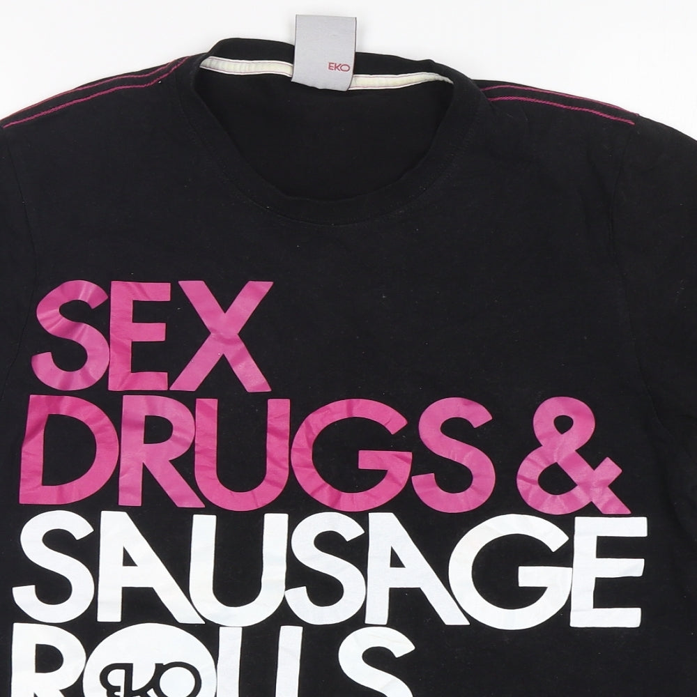 EKO Mens Black  Cotton  T-Shirt Size S Round Neck