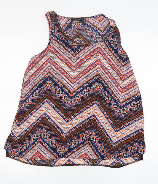Front view of Primark women’s multicoloured floral polyester camisole tank, size UK 12, round neck