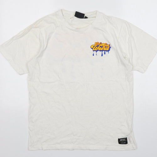 WeSC Mens White  Cotton  T-Shirt Size XL Round Neck