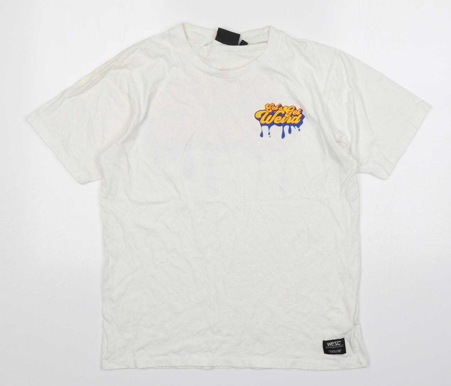 WeSC Mens White  Cotton  T-Shirt Size XL Round Neck