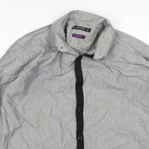 Dunnes Stores Mens Grey Striped Cotton  Dress Shirt Size 15 Collared Button