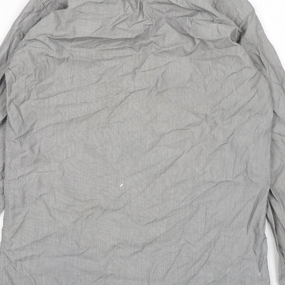 Dunnes Stores Mens Grey Striped Cotton  Dress Shirt Size 15 Collared Button