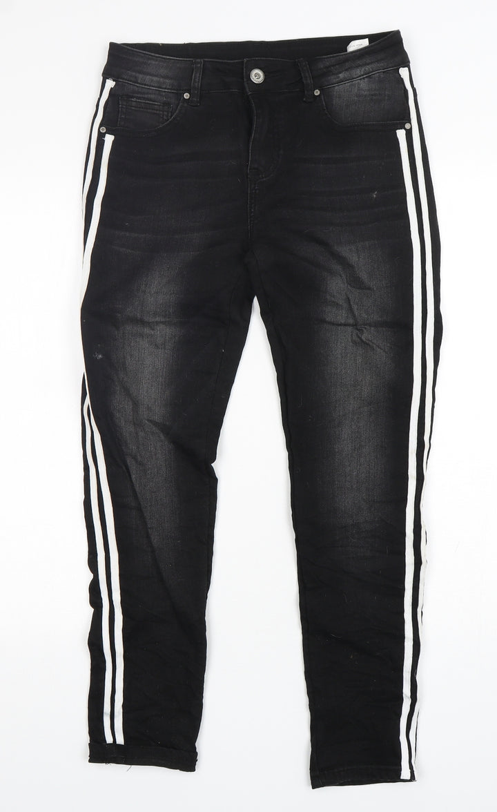 Hand Work denim Womens Black Cotton Skinny Jeans Size 30 in L28 in Regular Button