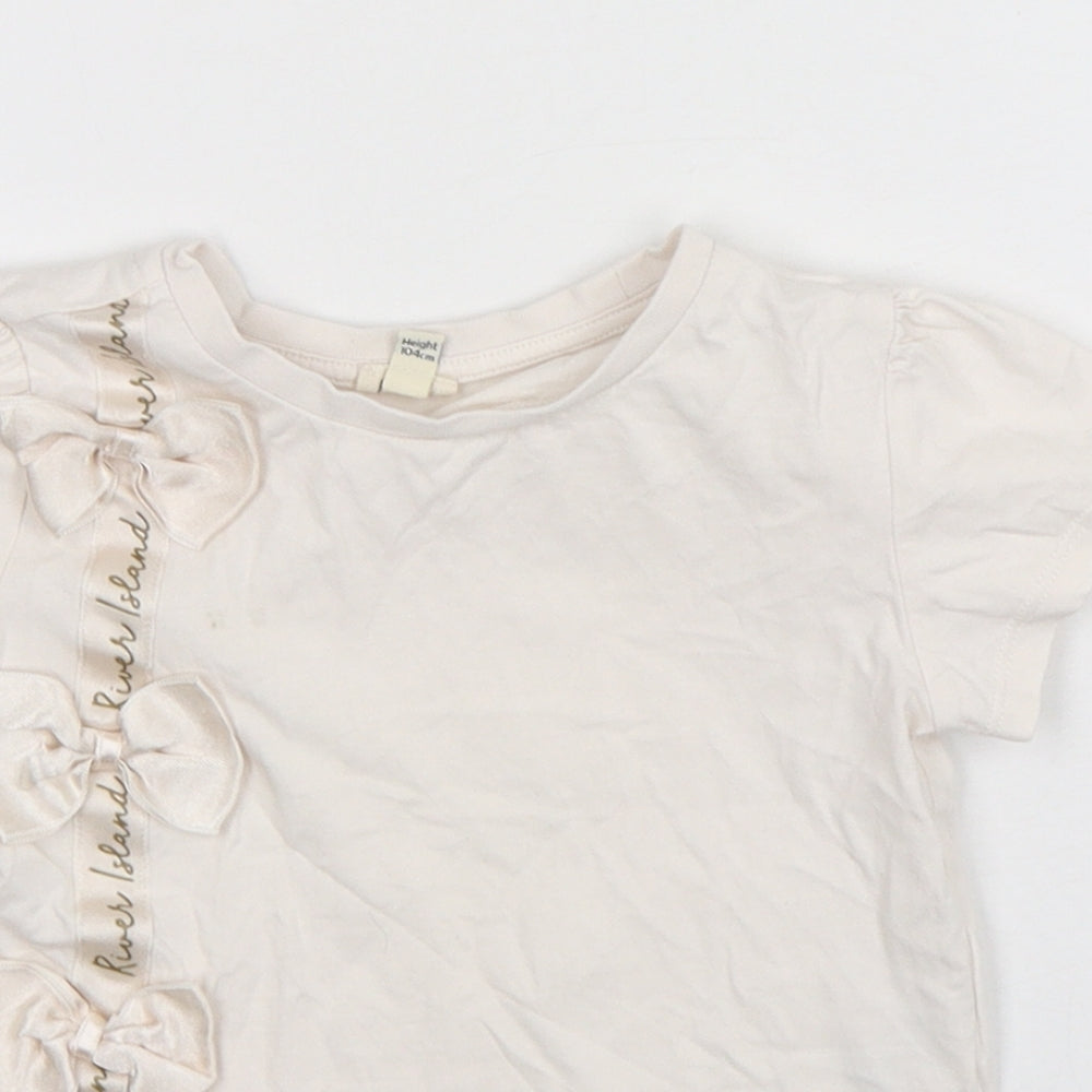 River Island  Girls White  Cotton Basic T-Shirt Size 3-4 Years Round Neck Pullover