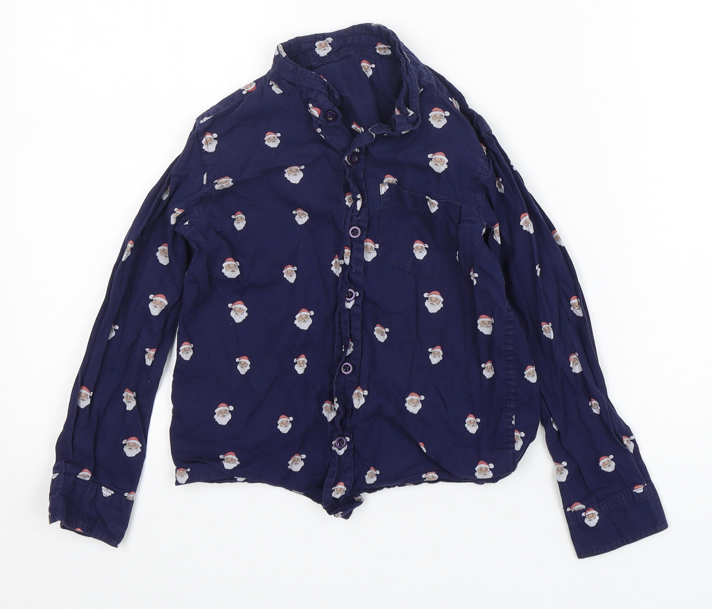 Dunnes Stores Boys Blue Geometric Cotton Basic Button-Up Size 7 Years Collared Button - Christmas