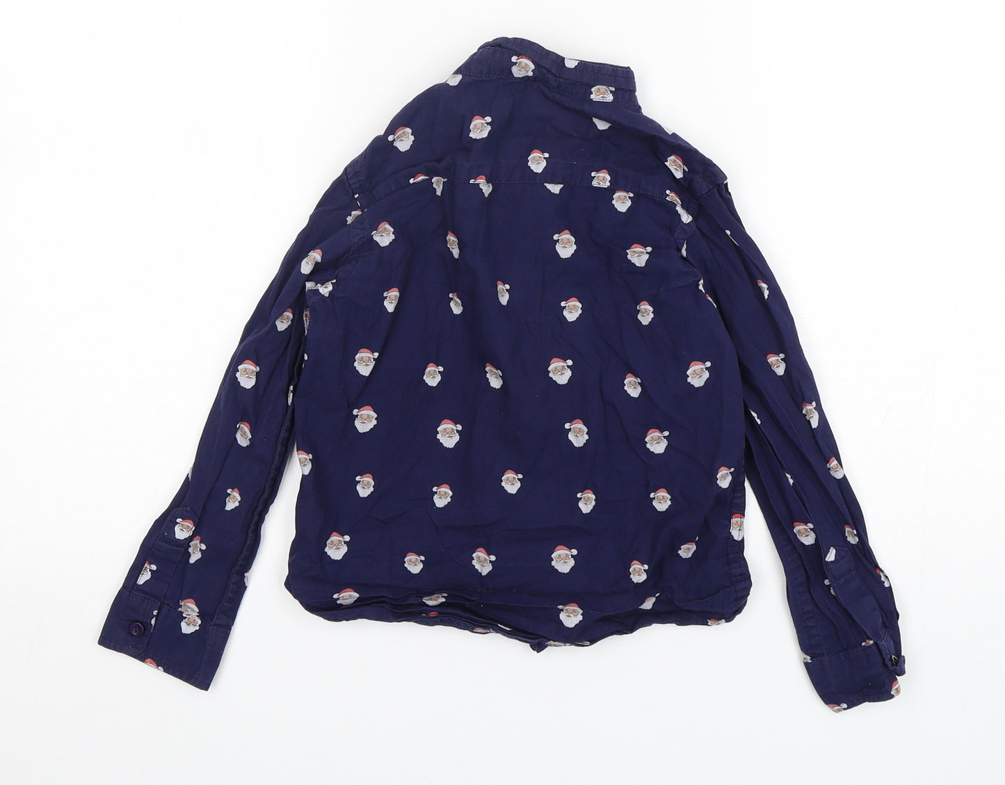 Dunnes Stores Boys Blue Geometric Cotton Basic Button-Up Size 7 Years Collared Button - Christmas