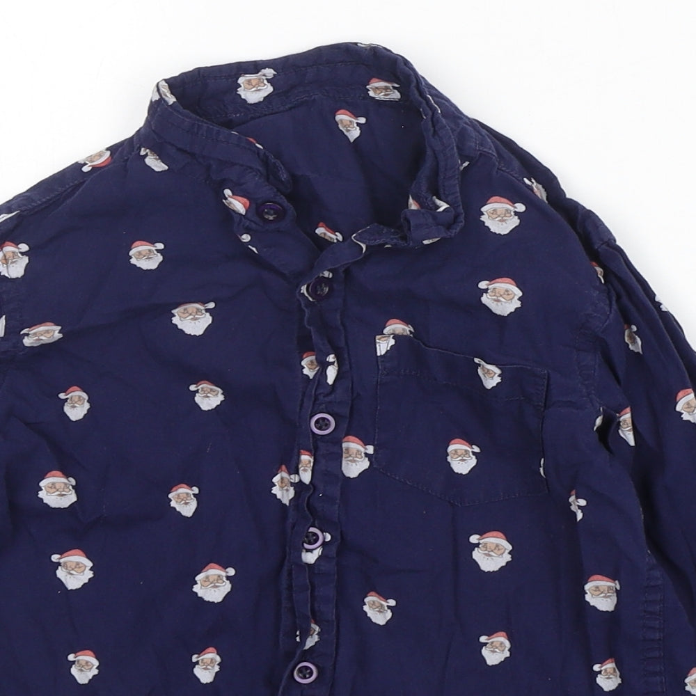 Dunnes Stores Boys Blue Geometric Cotton Basic Button-Up Size 7 Years Collared Button - Christmas