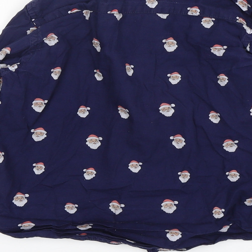 Dunnes Stores Boys Blue Geometric Cotton Basic Button-Up Size 7 Years Collared Button - Christmas