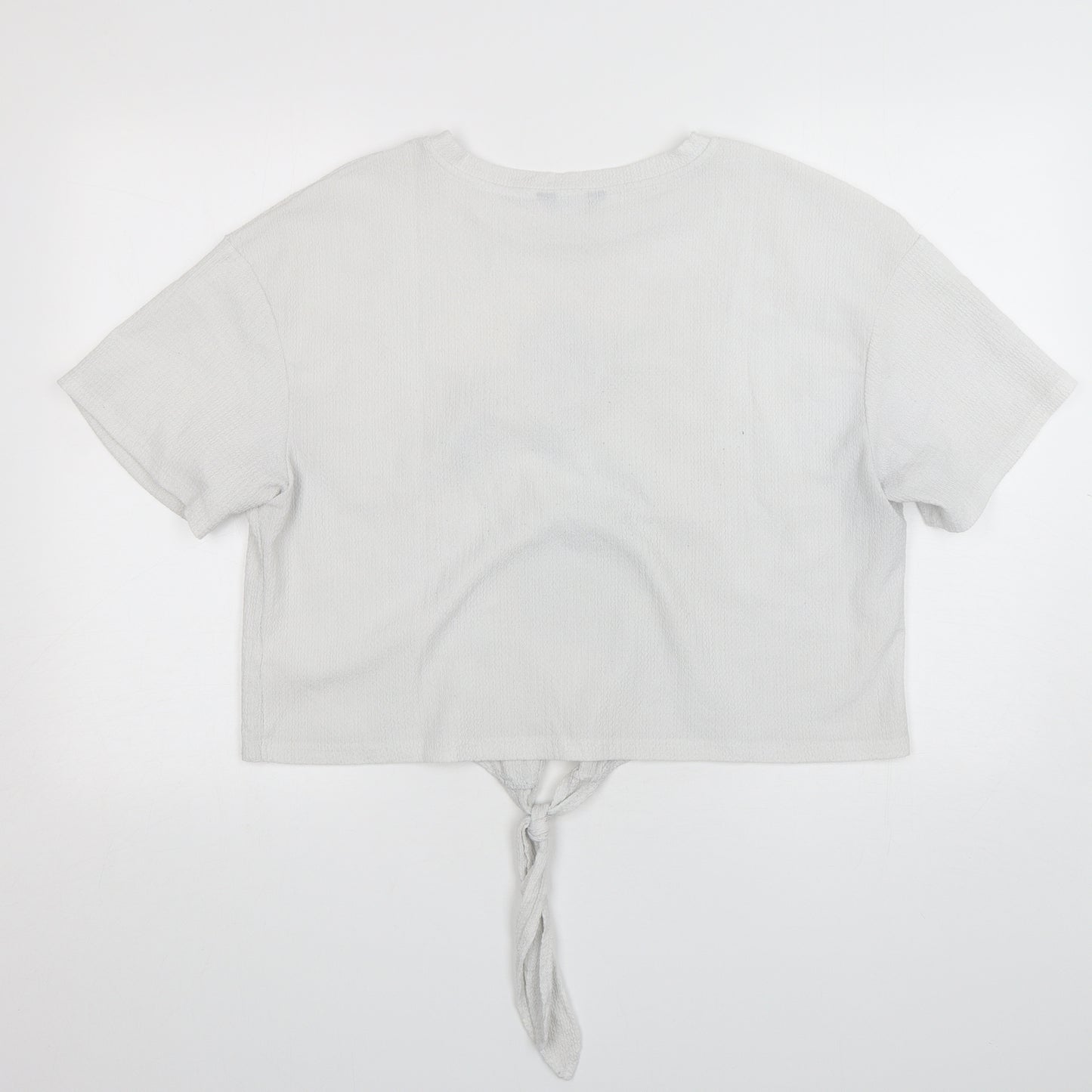 MAX Womens White  Polyester Cropped T-Shirt Size 14 Round Neck