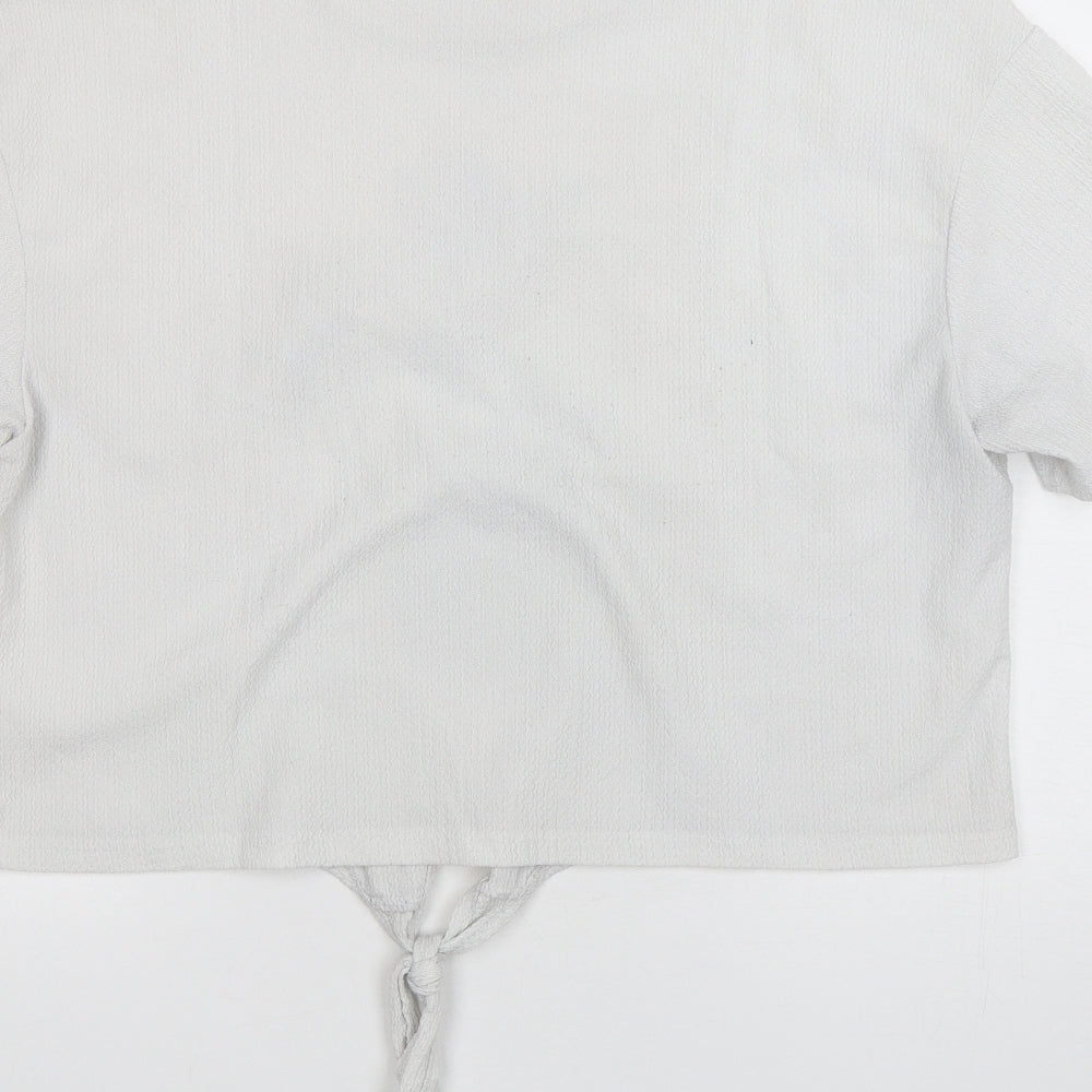 MAX Womens White  Polyester Cropped T-Shirt Size 14 Round Neck