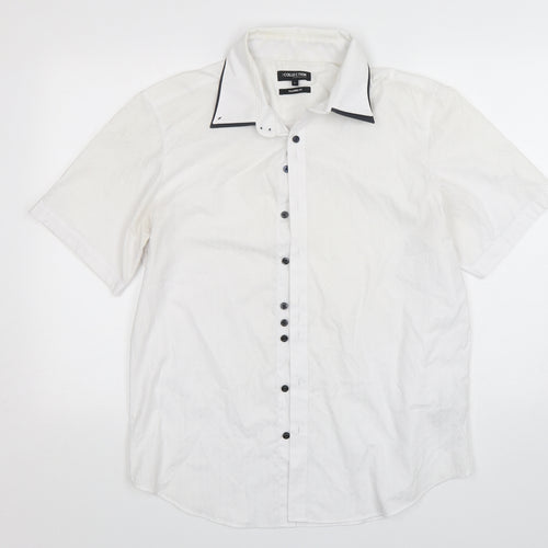 Debenhams Mens White  Polyester  Button-Up Size L Collared Button
