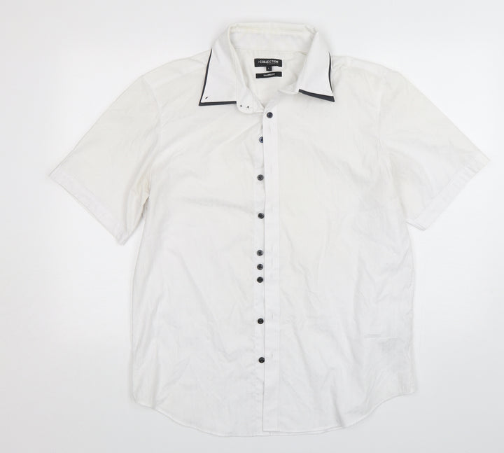 Debenhams Mens White Polyester Button-Up Size L Collared Button