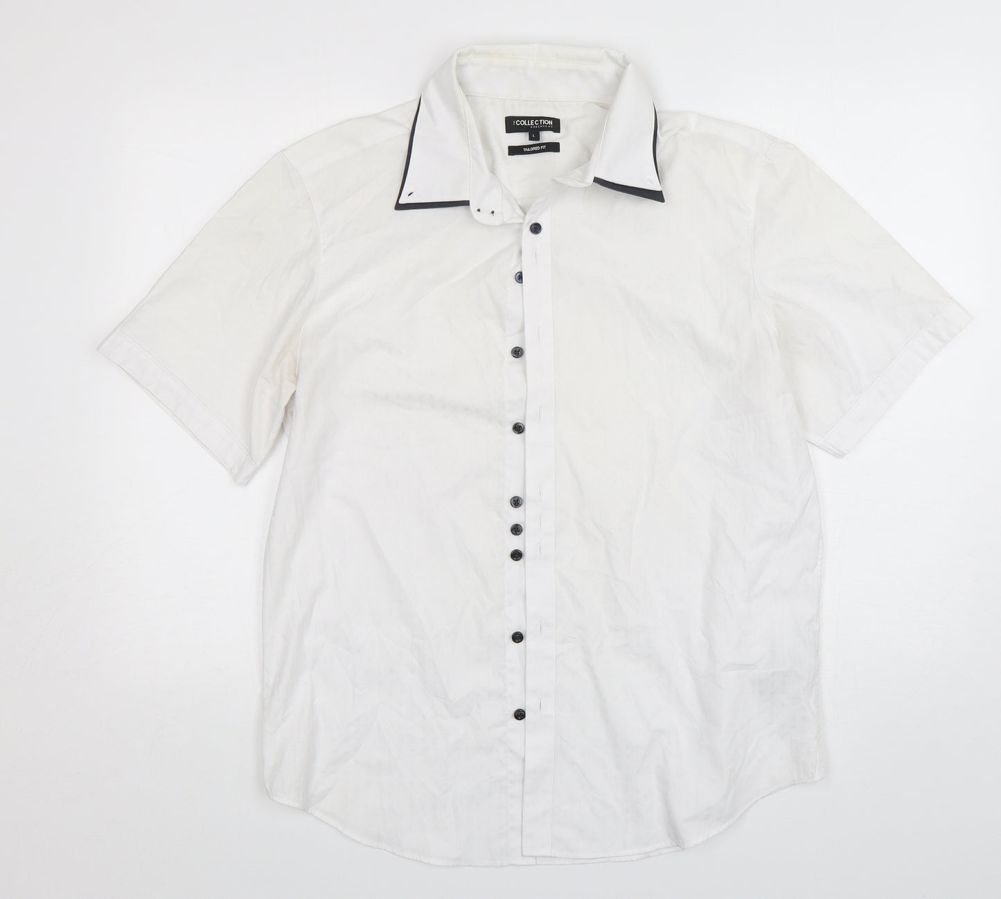 Debenhams Mens White  Polyester  Button-Up Size L Collared Button