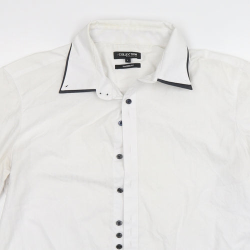Debenhams Mens White  Polyester  Button-Up Size L Collared Button