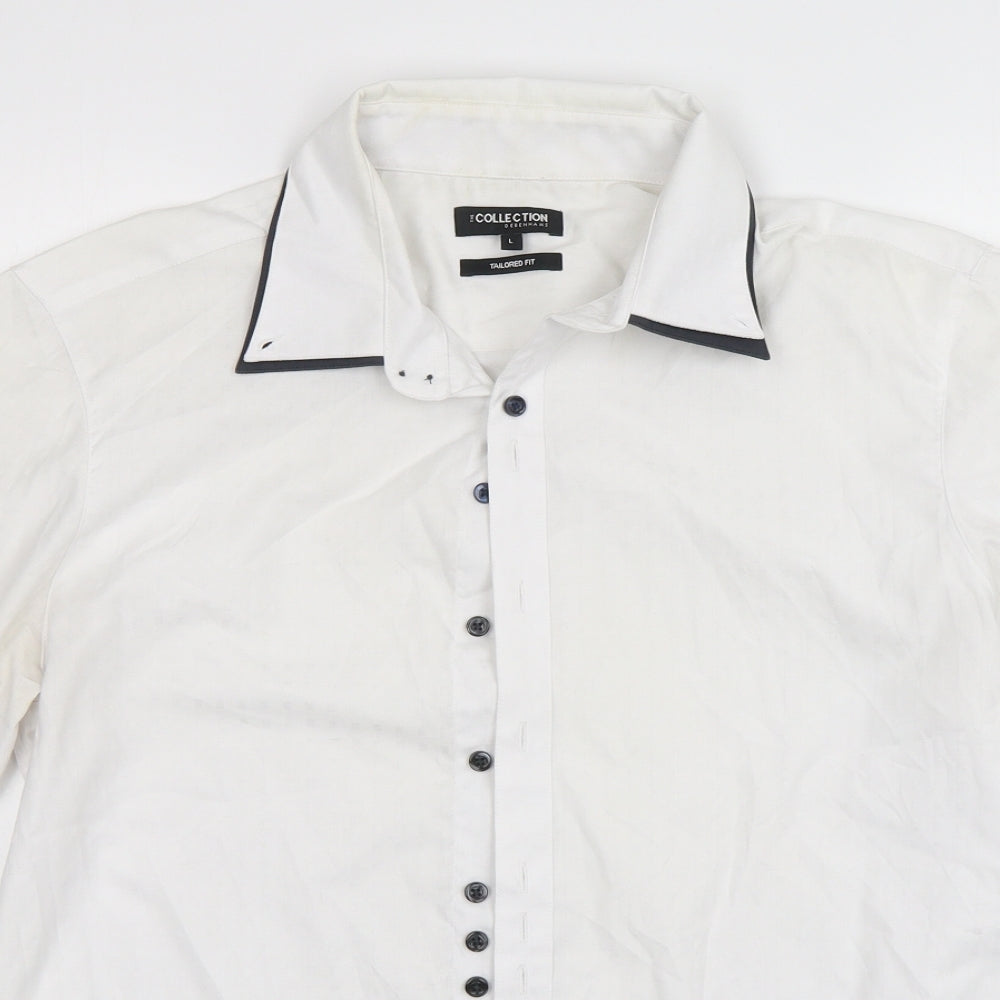 Debenhams Mens White  Polyester  Button-Up Size L Collared Button