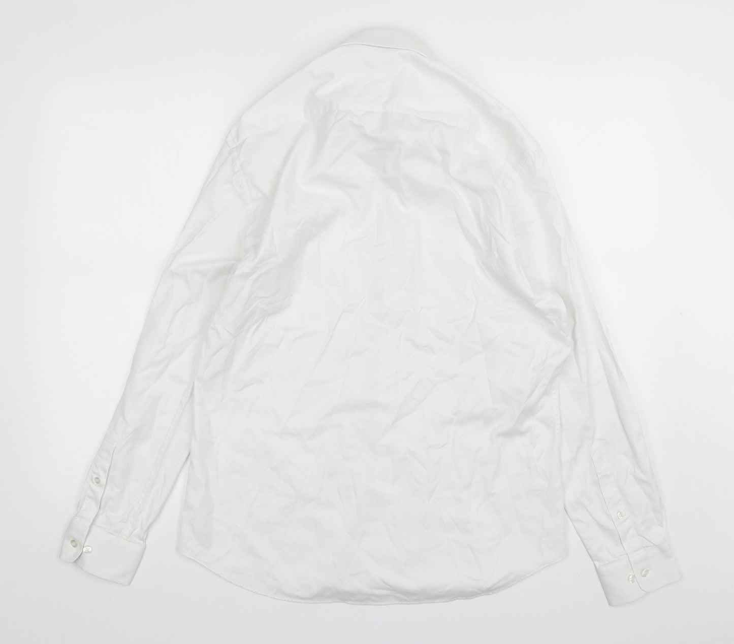 REMUS Mens White  Polyester  Dress Shirt Size 16 Collared Button