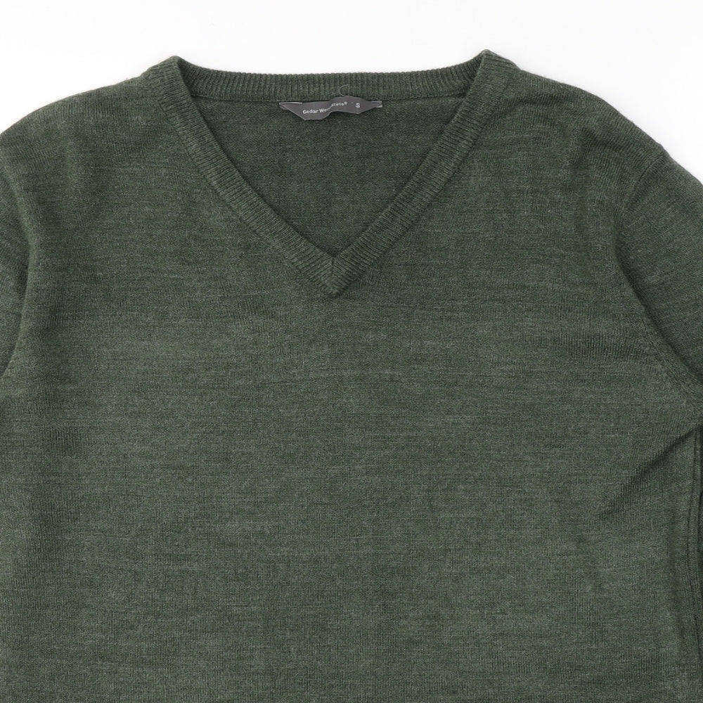 Cedar Wood State Mens Green V-Neck  Acrylic Pullover Jumper Size S