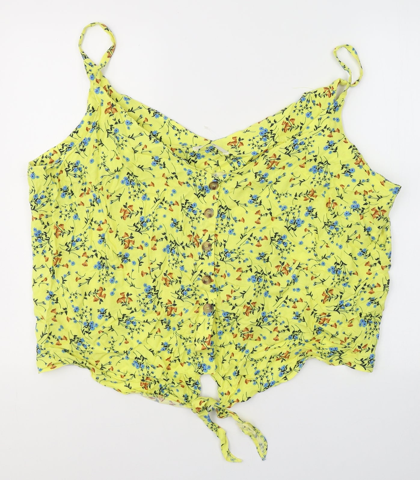 George Womens Yellow Floral Viscose Cropped Tank Size 24 V-Neck
