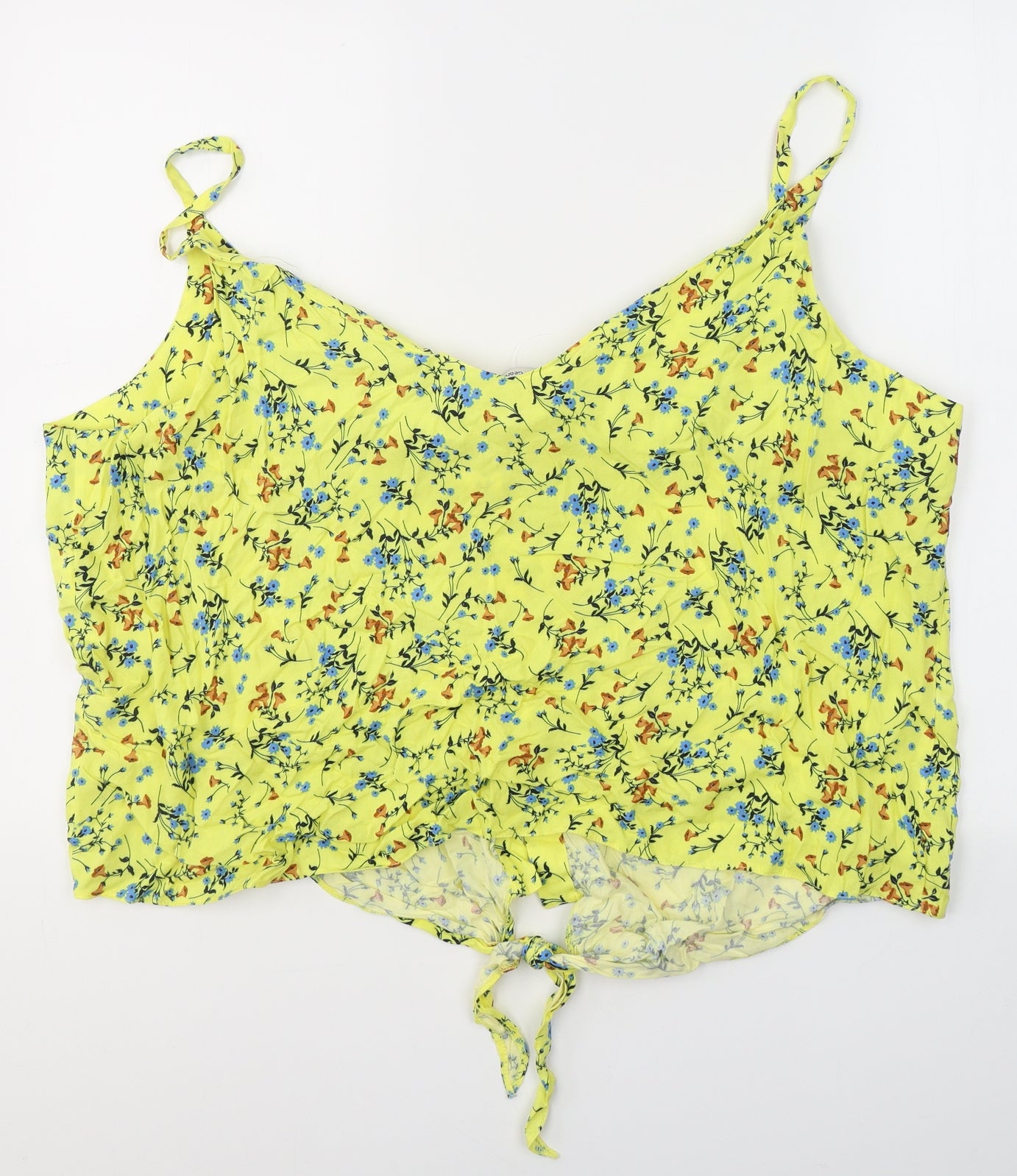 George Womens Yellow Floral Viscose Cropped Tank Size 24 V-Neck