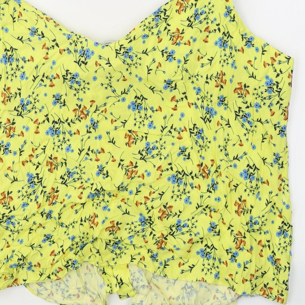 George Womens Yellow Floral Viscose Cropped Tank Size 24 V-Neck