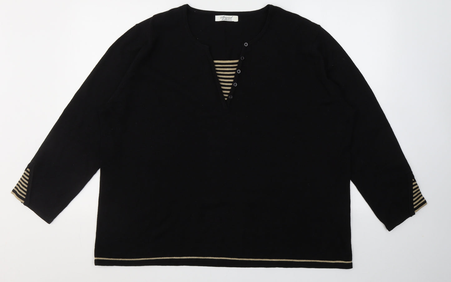 Special Collection Womens Black V-Neck  Acrylic Pullover Jumper Size 26