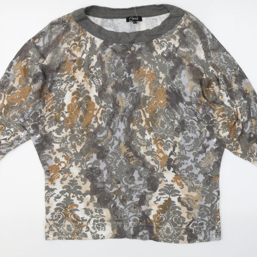 Emreco Womens Grey Geometric Viscose Jersey Blouse Size S Round Neck