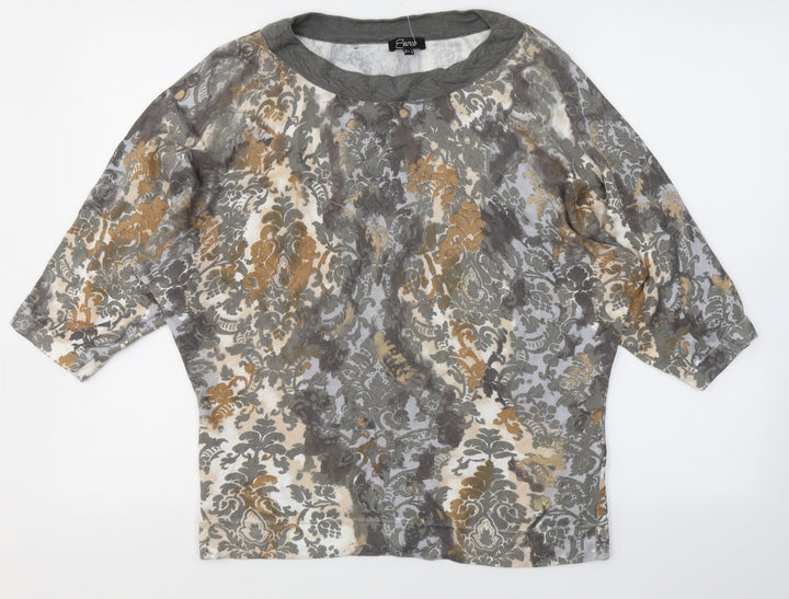Emreco Womens Grey Geometric Viscose Jersey Blouse Size S Round Neck