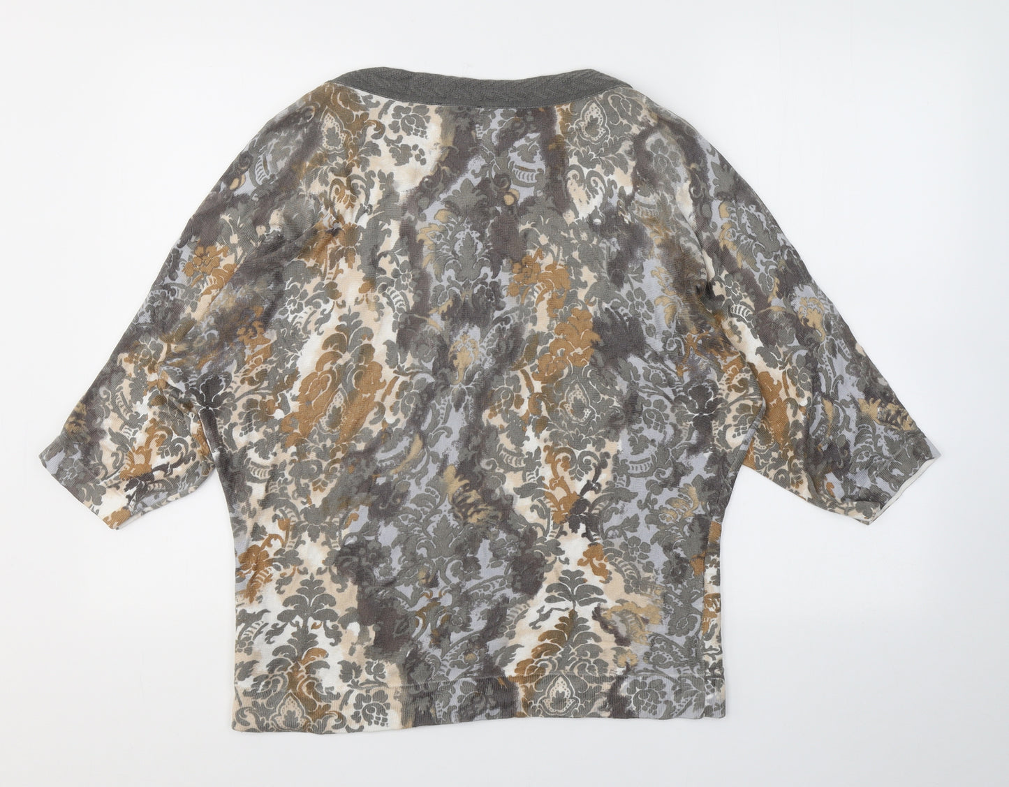 Emreco Womens Grey Geometric Viscose Jersey Blouse Size S Round Neck
