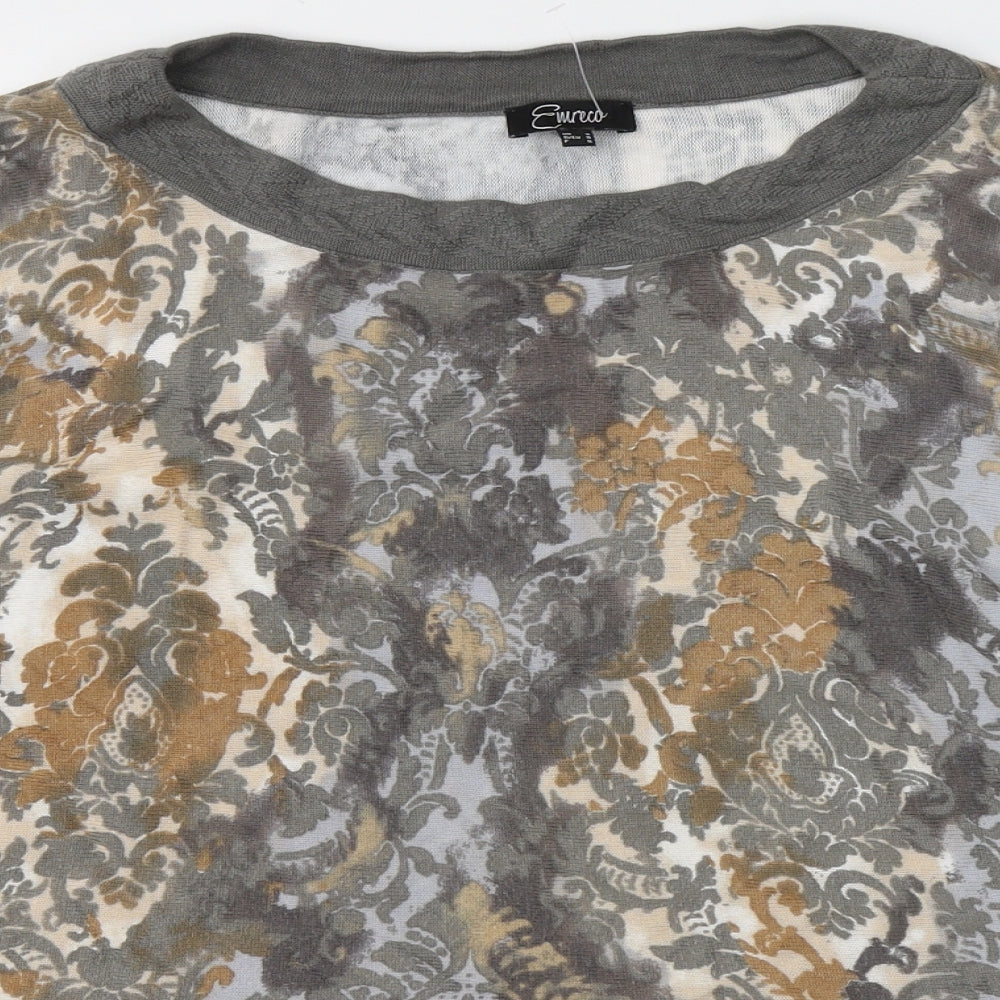 Emreco Womens Grey Geometric Viscose Jersey Blouse Size S Round Neck