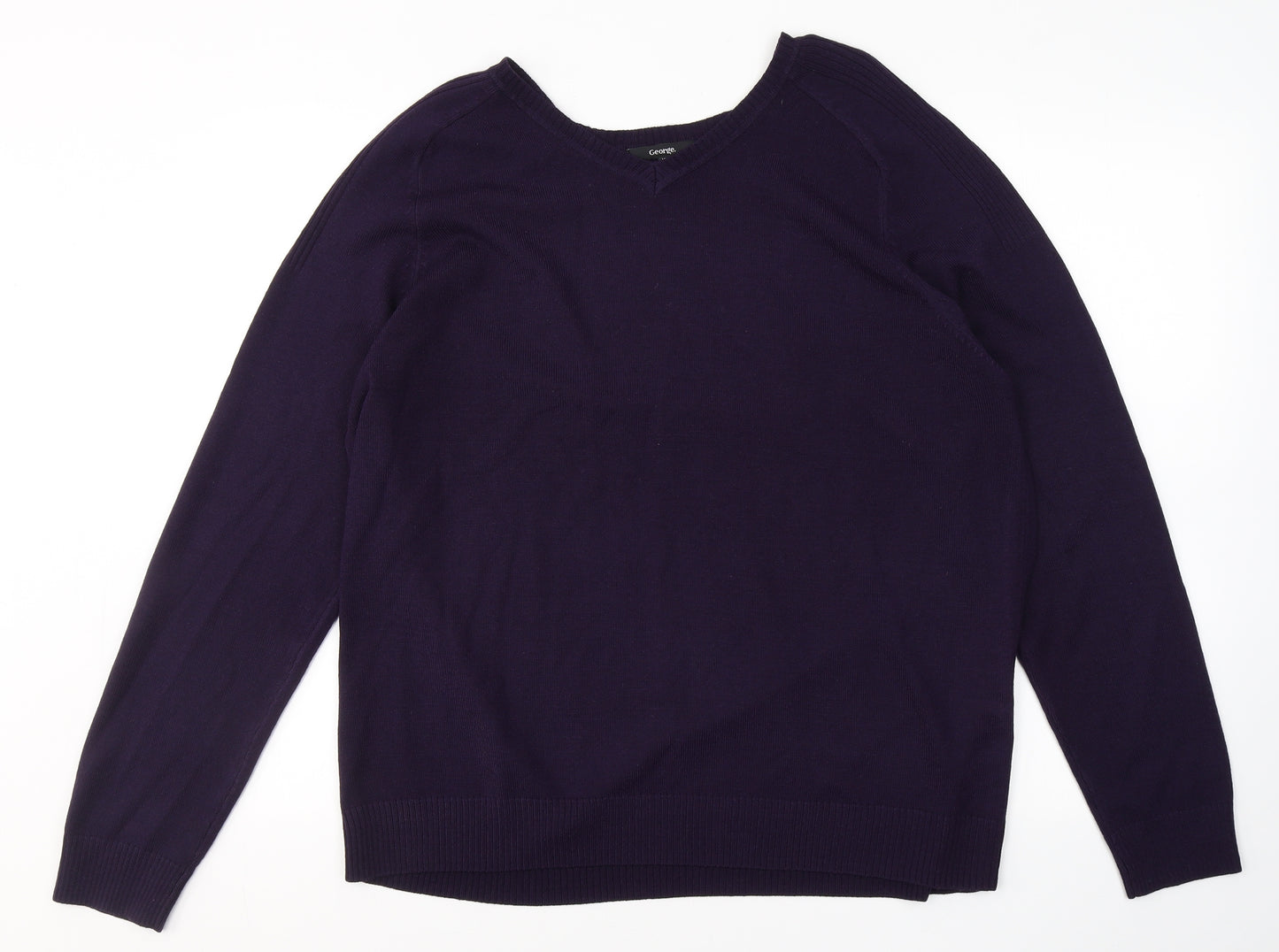 George Mens Purple V-Neck  Acrylic Pullover Jumper Size XL
