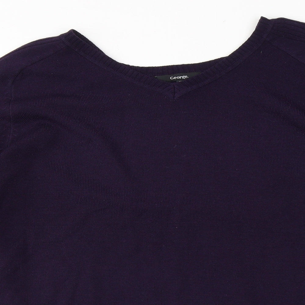 George Mens Purple V-Neck  Acrylic Pullover Jumper Size XL
