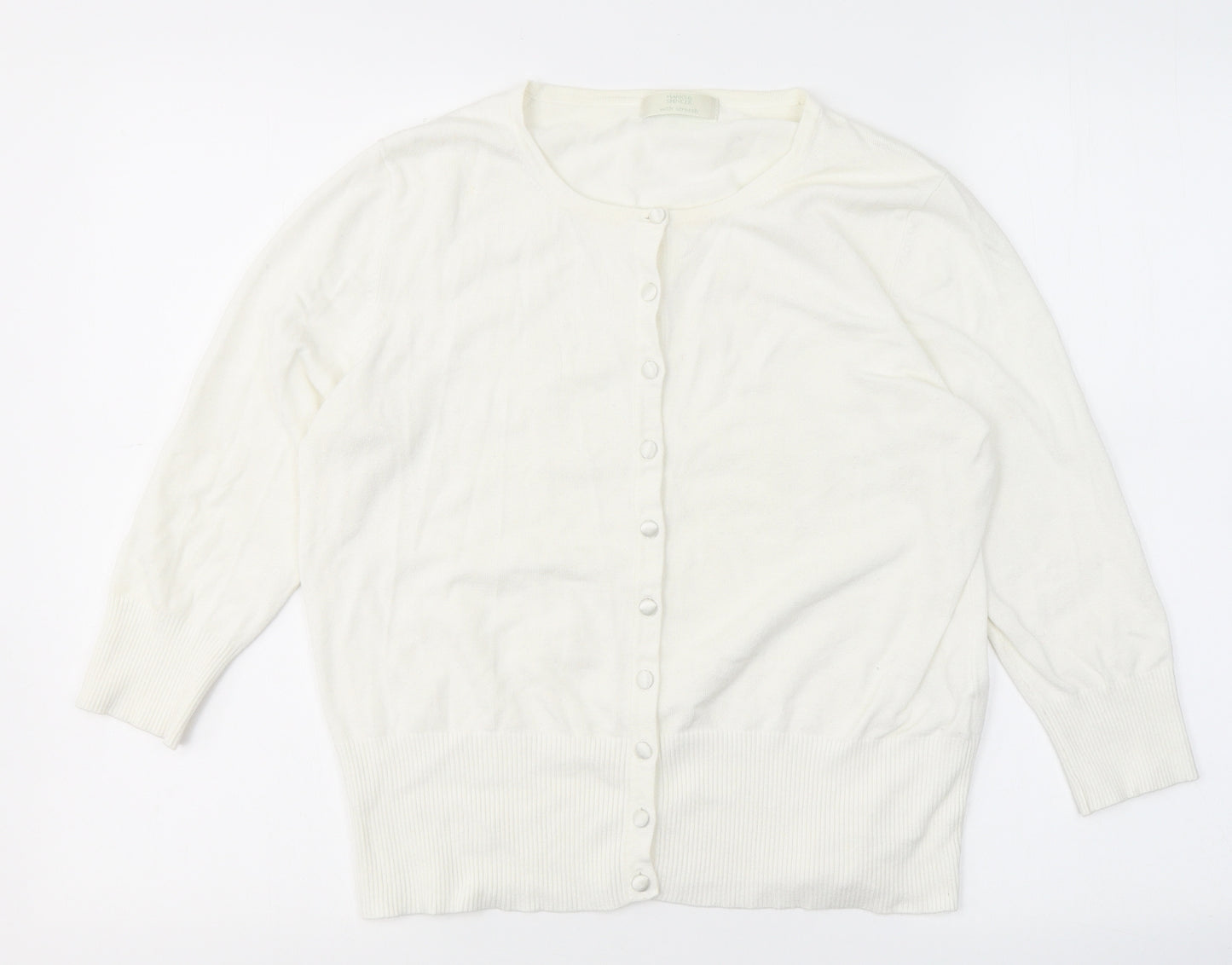 Marks and Spencer Womens White Round Neck  Viscose Cardigan Jumper Size 16