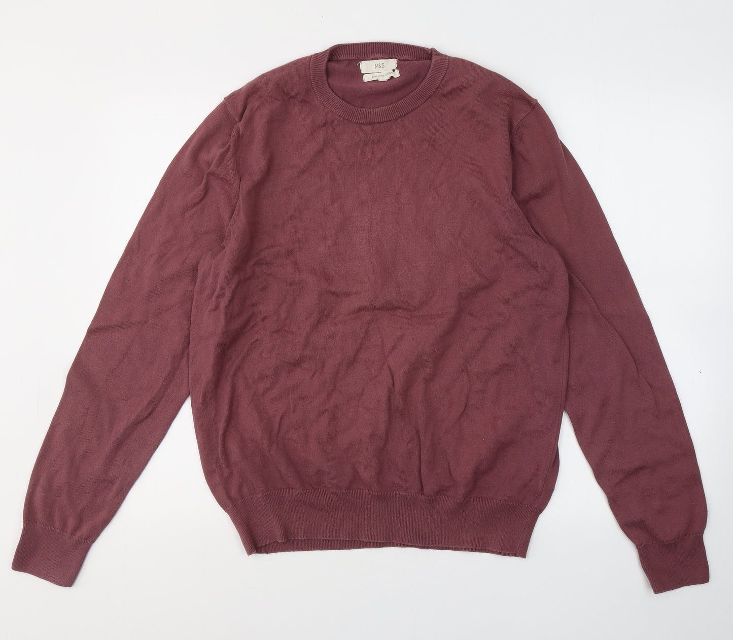 Marks and Spencer Mens Red Round Neck  Cotton Pullover Jumper Size L