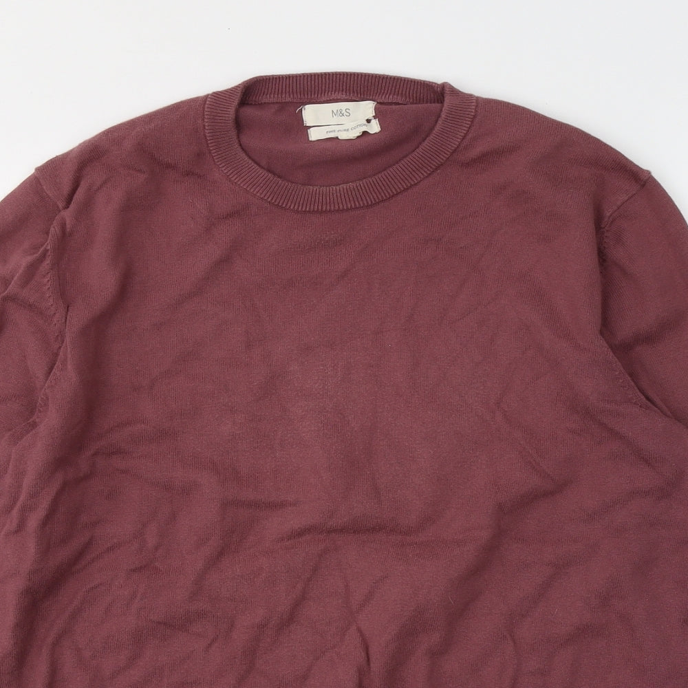 Marks and Spencer Mens Red Round Neck  Cotton Pullover Jumper Size L