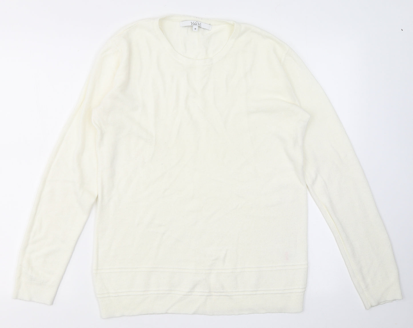 VIDA VI Womens White Round Neck  Acrylic Pullover Jumper Size M