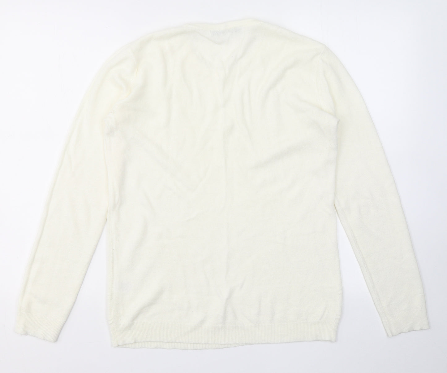 VIDA VI Womens White Round Neck  Acrylic Pullover Jumper Size M