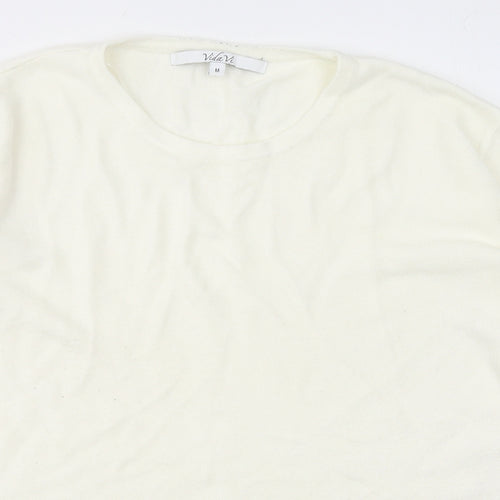 VIDA VI Womens White Round Neck  Acrylic Pullover Jumper Size M