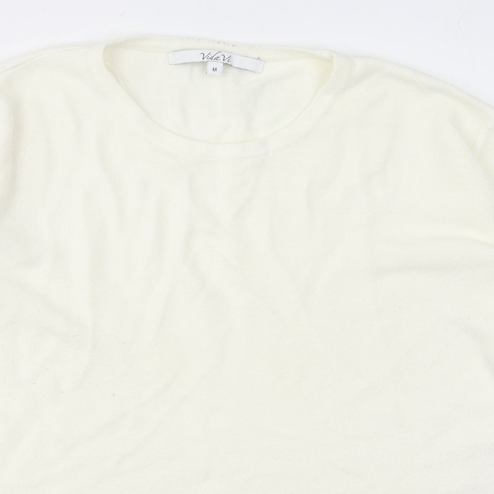 VIDA VI Womens White Round Neck  Acrylic Pullover Jumper Size M