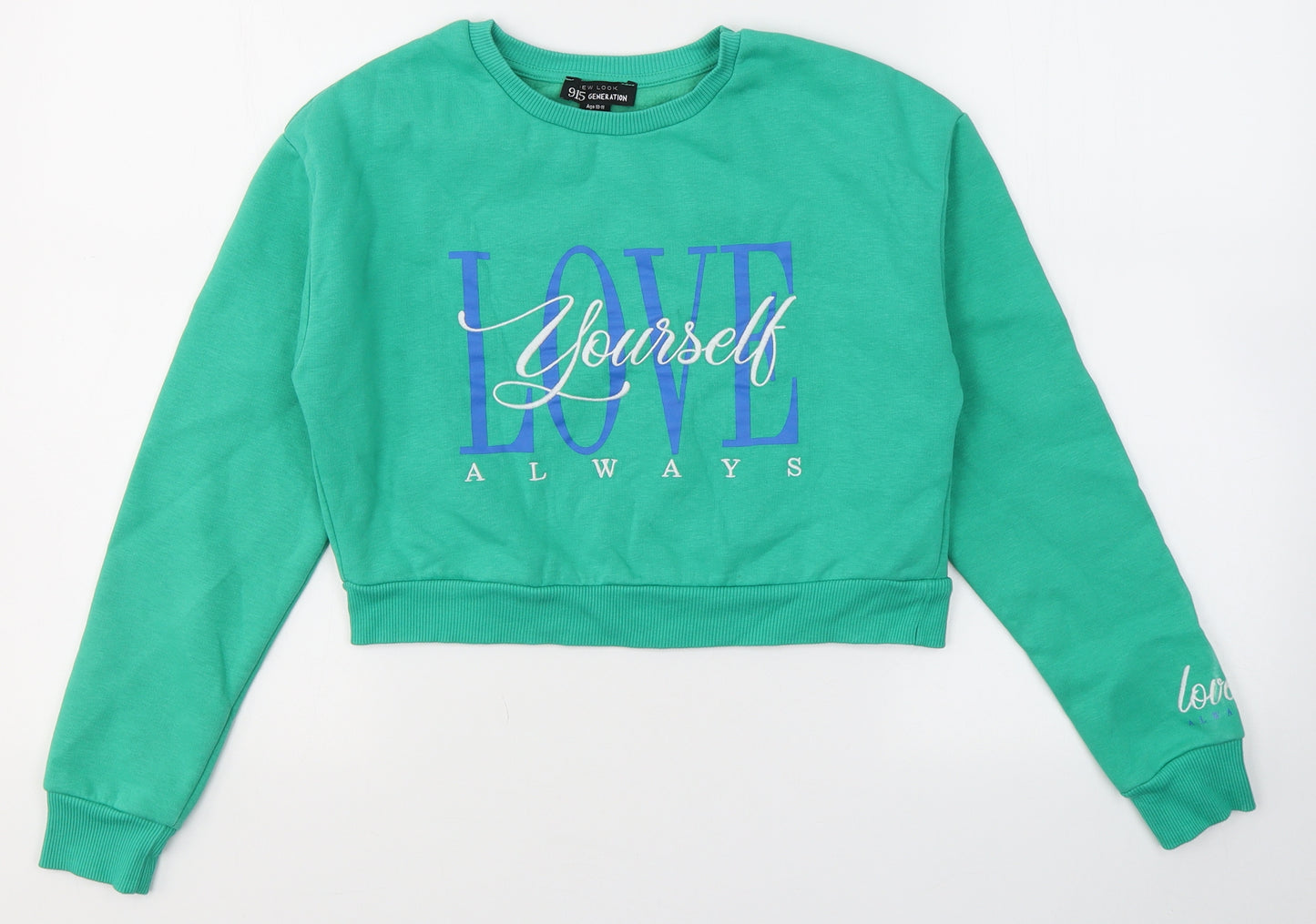 New Look Girls Green  Cotton Pullover Sweatshirt Size 10-11 Years   - Love yourself