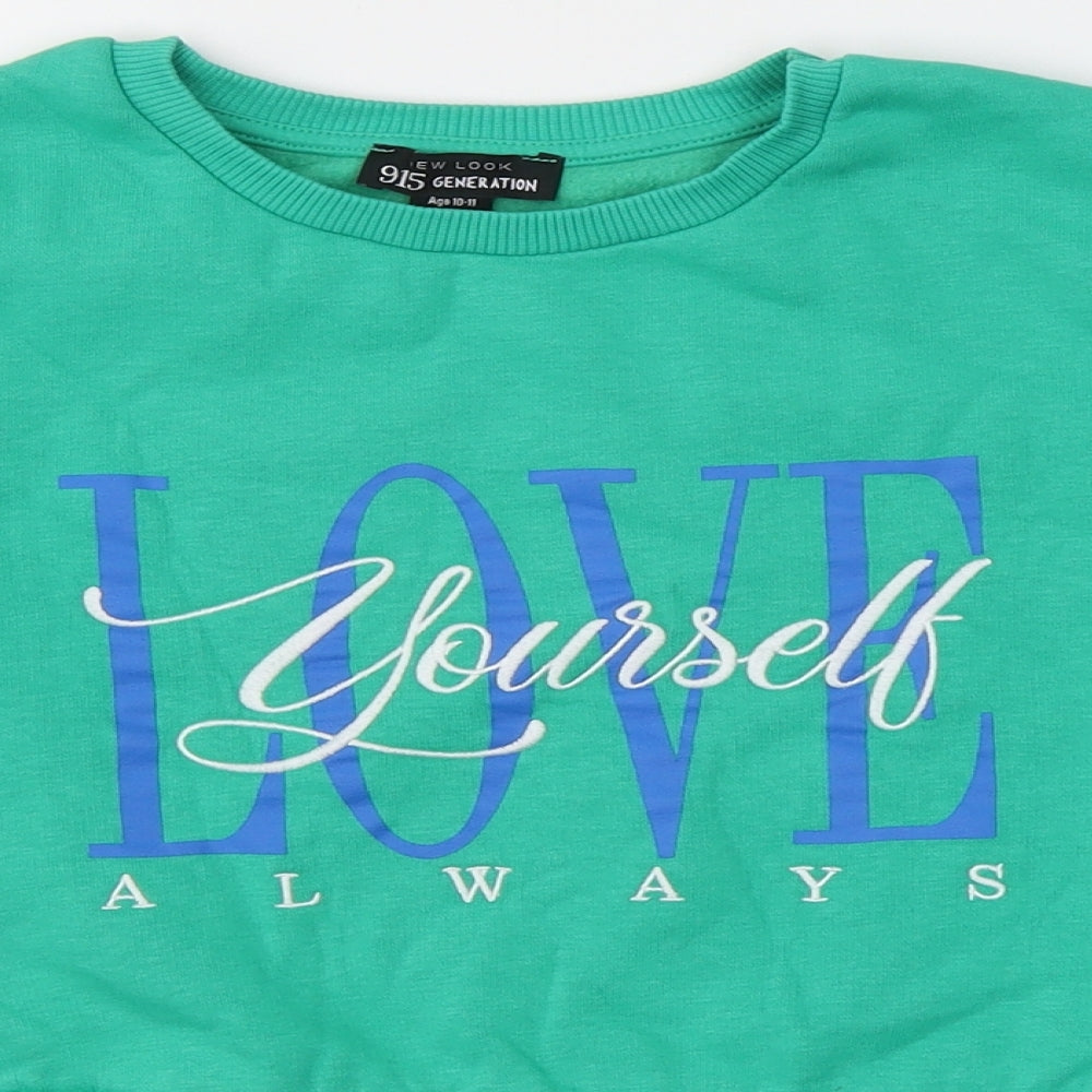 New Look Girls Green  Cotton Pullover Sweatshirt Size 10-11 Years   - Love yourself