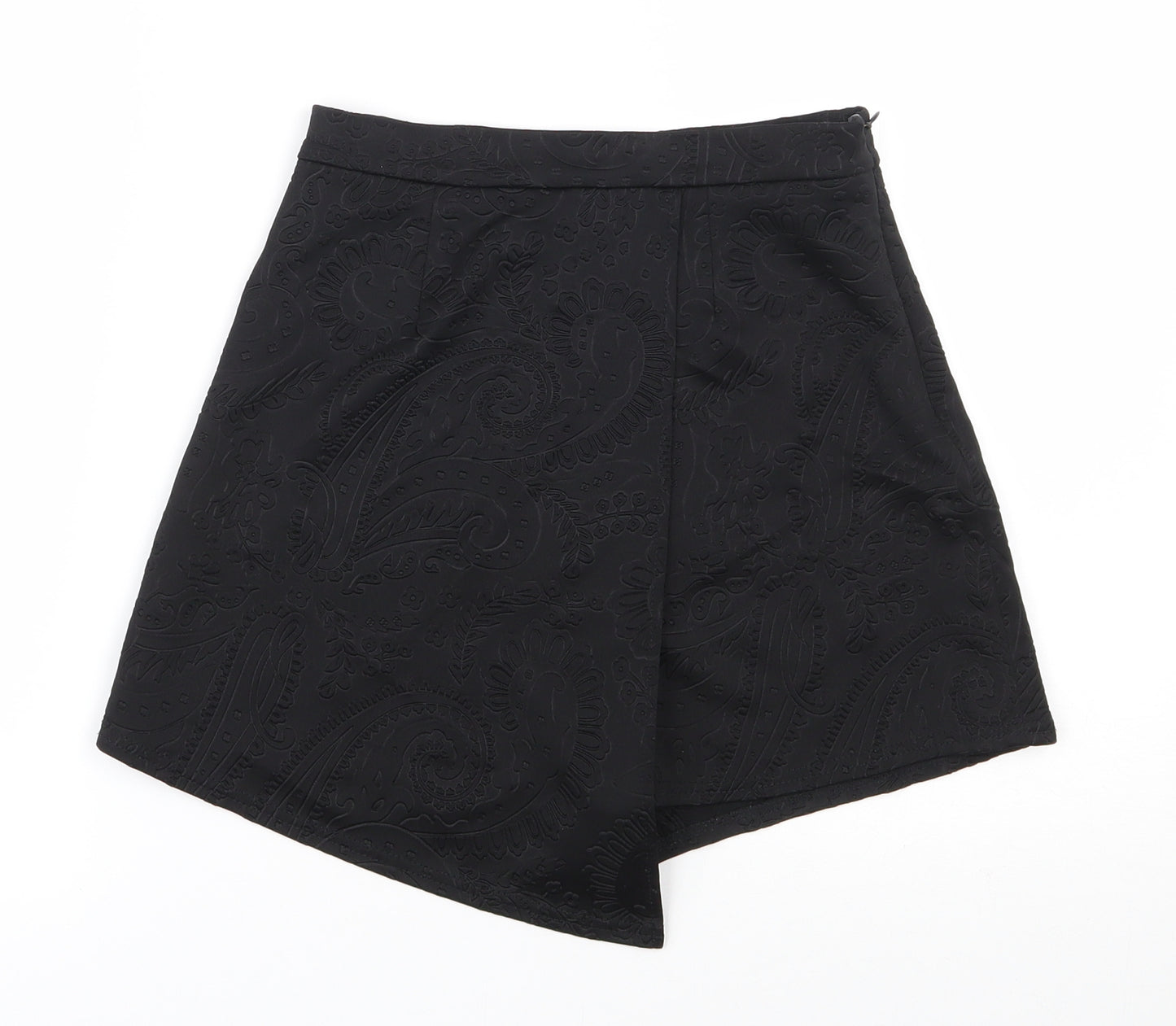 Oh My Love Womens Black Paisley Polyester Wrap Shorts Size S  Regular Zip
