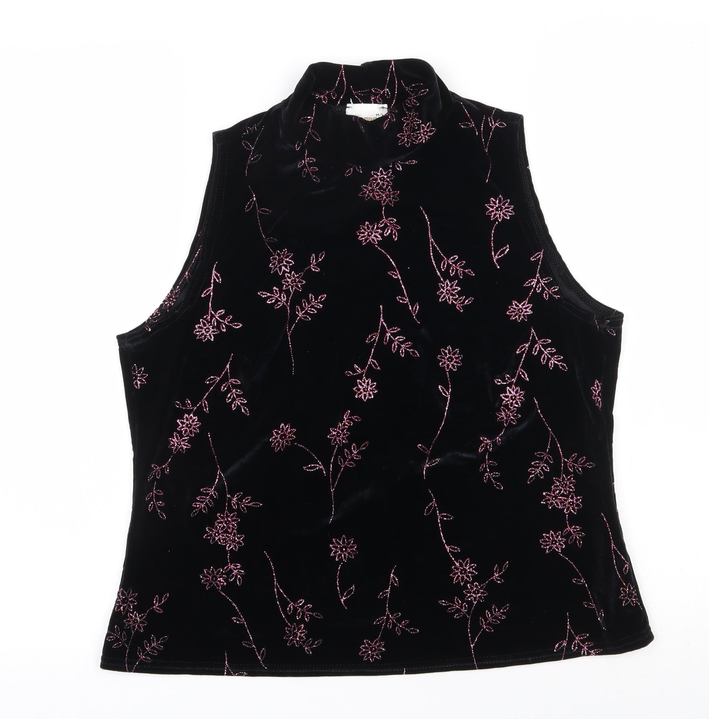 Roman Originals Womens Black Floral Polyester Jersey T-Shirt Size M High Neck
