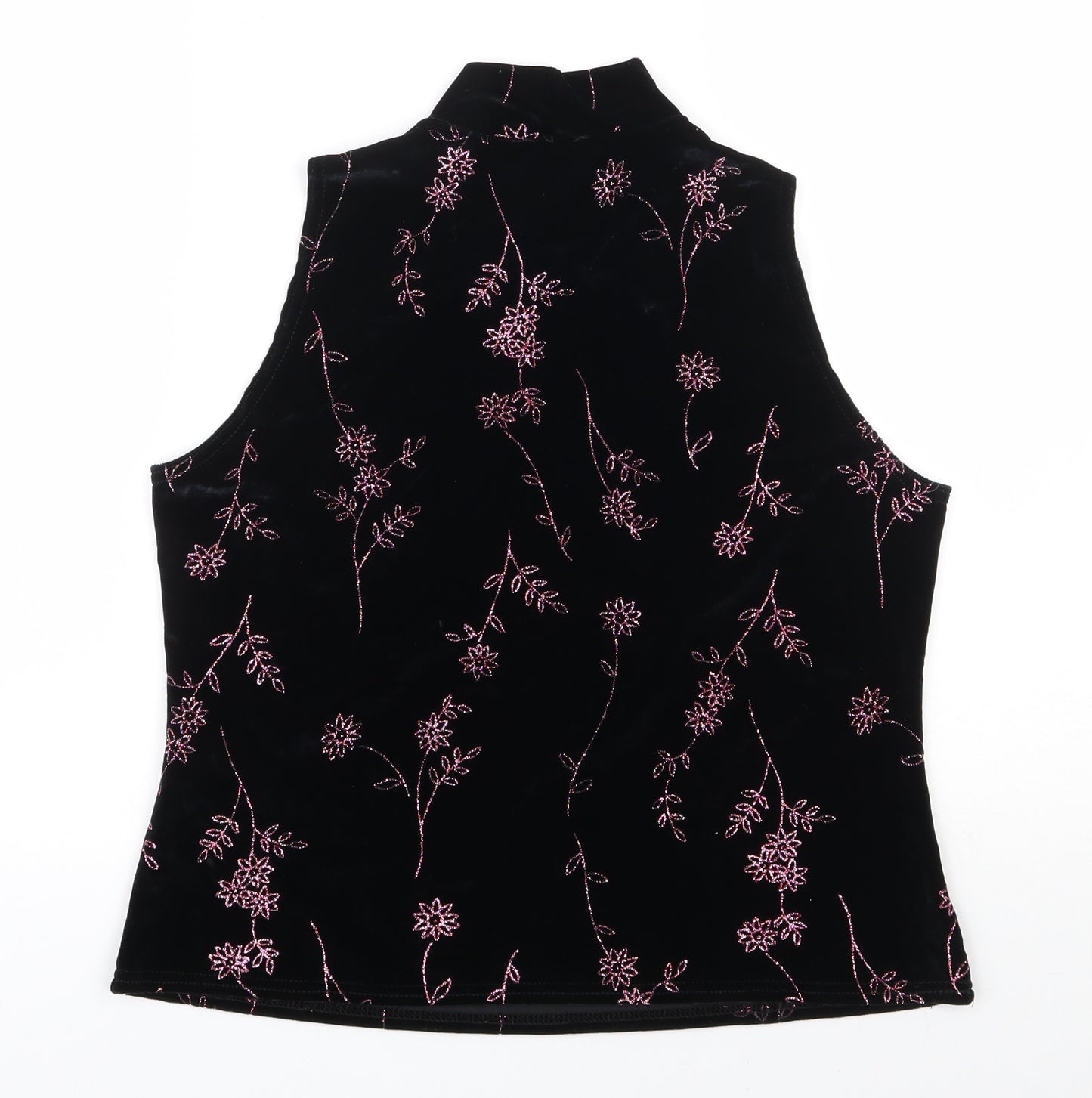 Roman Originals Womens Black Floral Polyester Jersey T-Shirt Size M High Neck