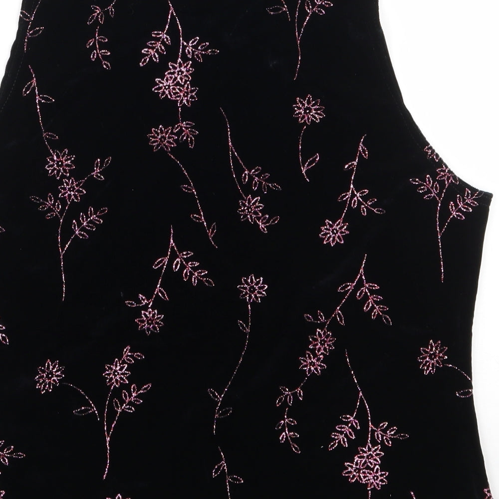 Roman Originals Womens Black Floral Polyester Jersey T-Shirt Size M High Neck