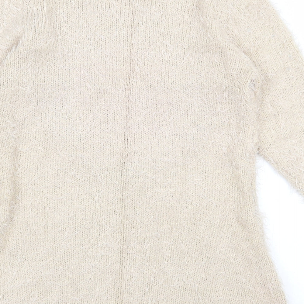 Quiz Womens Beige Round Neck  Polyester Pullover Jumper Size S